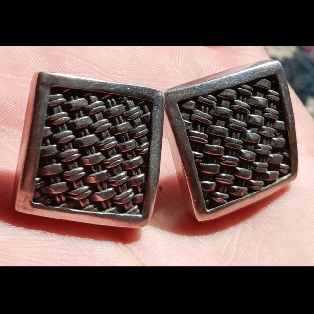 Vintage 925 Sterling Silver Suarti Bali Woven Chainmail Hollow Earrings Signed - Picture 5 of 9